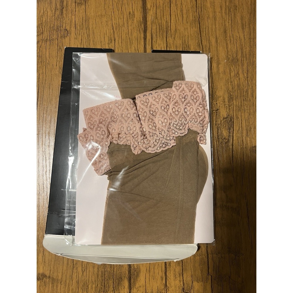 Victoria's Secret Very Sexy Thigh Highs Sz C 15 Dernier Nude W/ Angel Pink Lace - Picture 5 of 5